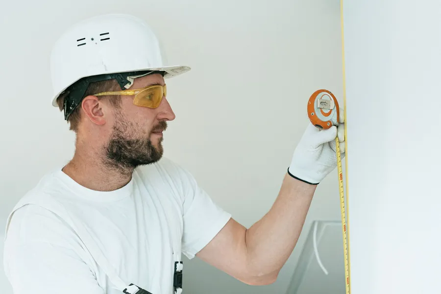 Site measurements being taken during a conversion in Cornwall, part of the building control process behind a lettable room