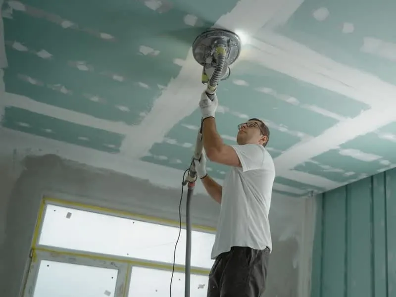 Builders working inside a house during a conversion, showing the disruption involved